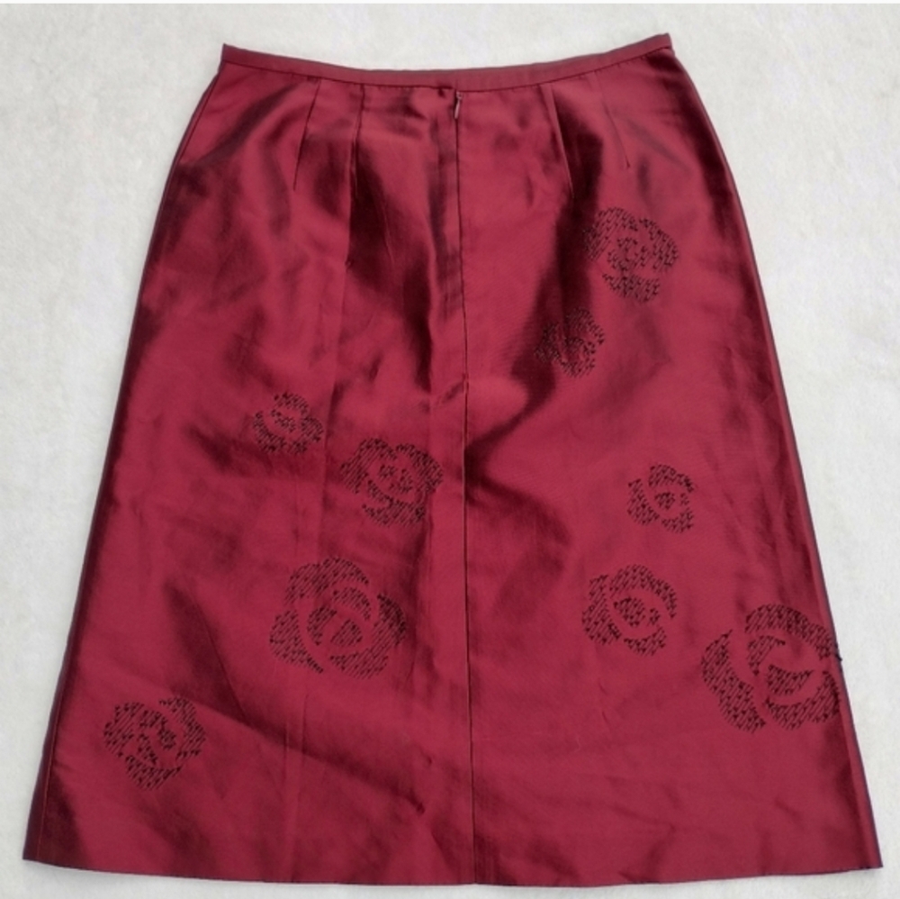 Ann Taylor Silk Red Beaded Skirt Women's Size 6 Floral A-line Y2K Vintage Maroon - Picture 6 of 8